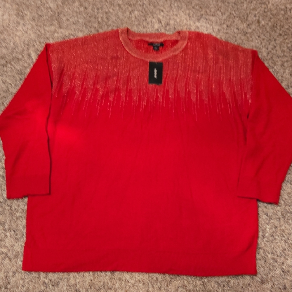 Alfani NWT Womens  Red Crewneck Sweater With Silver Metalic Threading Sz XL